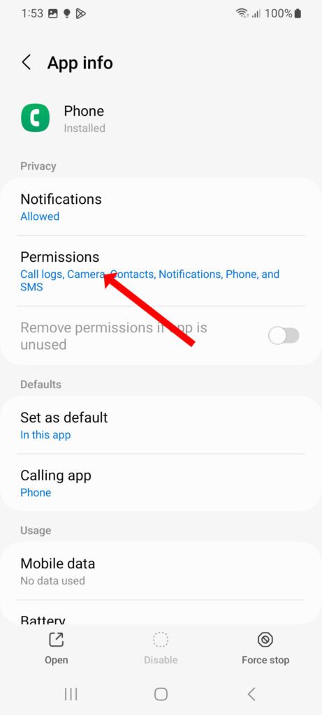 Tap Permissions.