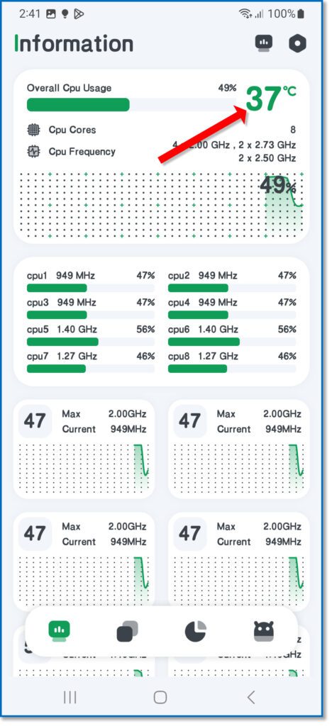 Monitor Galaxy A14 temperature.