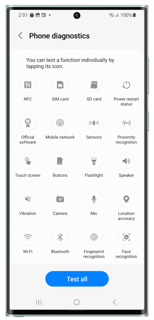 Samsung Galaxy S23 Ultra Phone diagnostics.