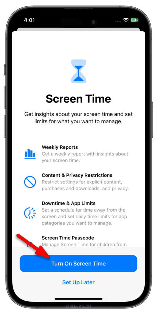 Tap on the Turn On Screen Time button.