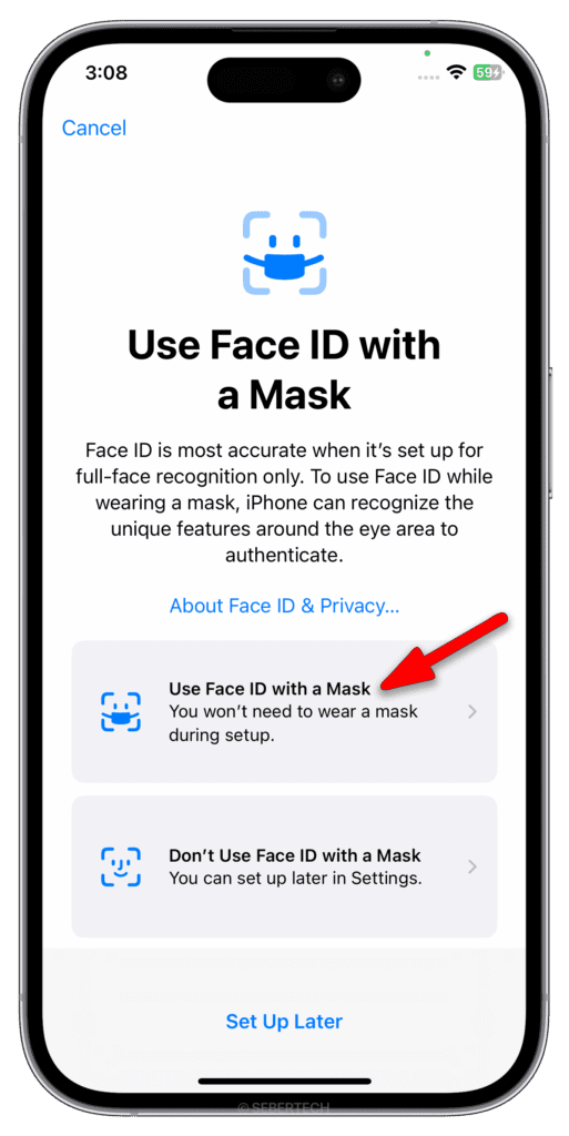 Tap Use Face ID with a Mask.