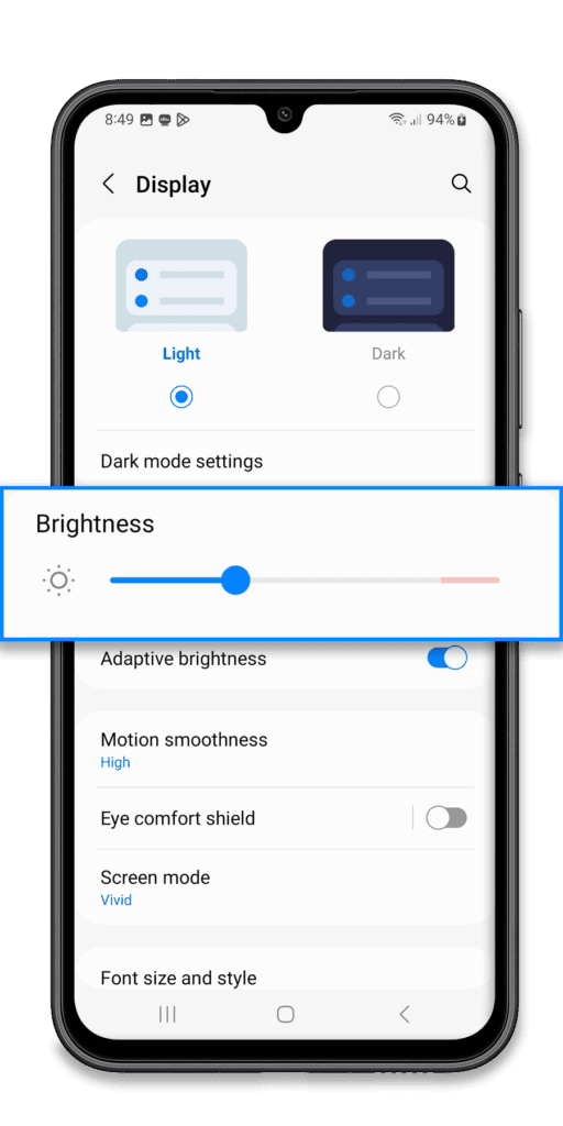 Drag the slider to adjust the brightness.