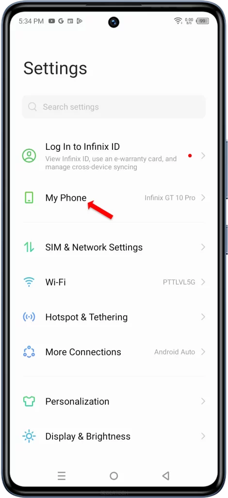 Tap My Phone on Infinix GT 10 Pro.