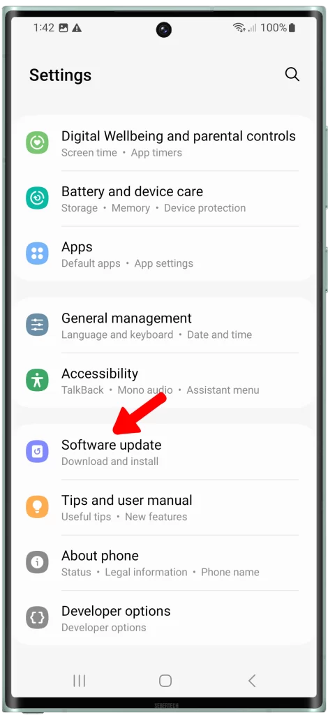 Tap Software update on Galaxy S23 Ultra