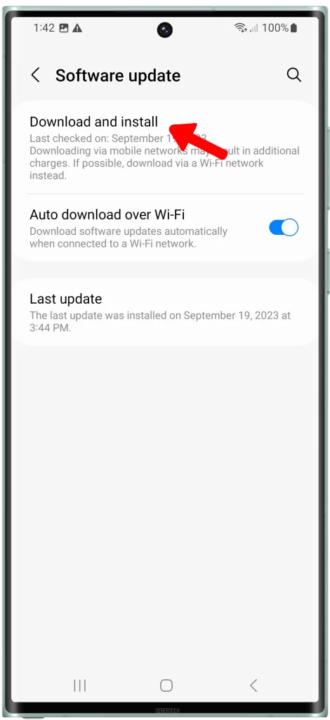 Tap Download and install on Galaxy S23 Ultra