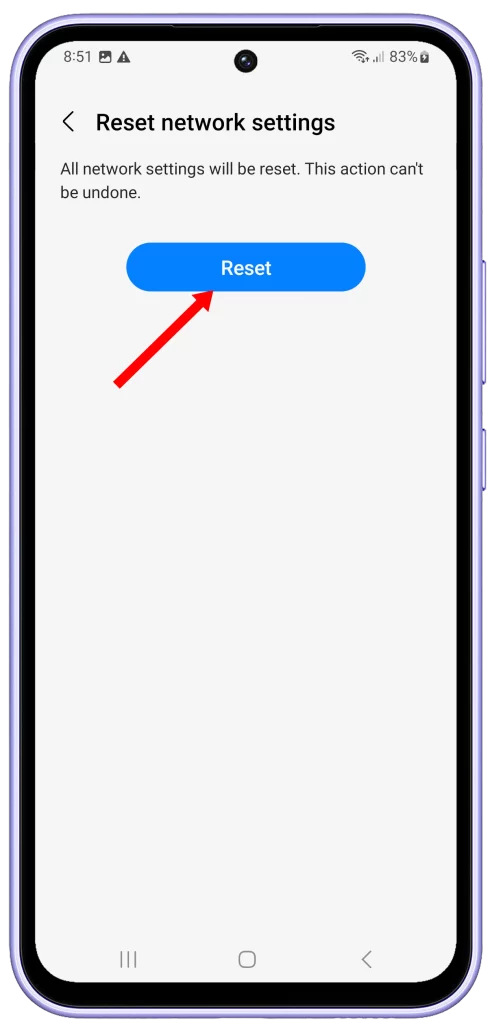 Tap Reset on Galaxy A54.