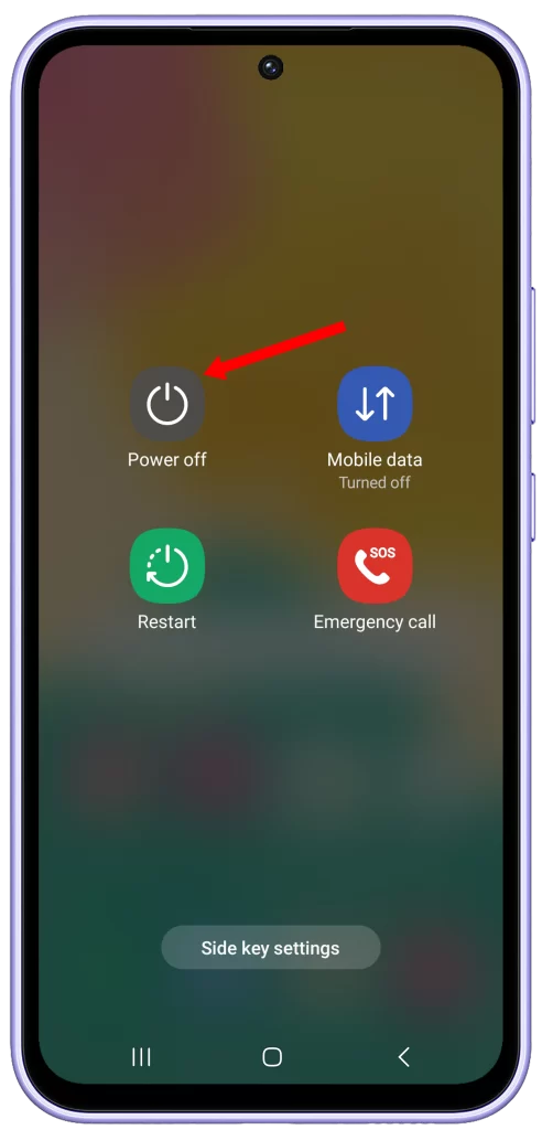 Tap and hold the Power off option on Galaxy A54.