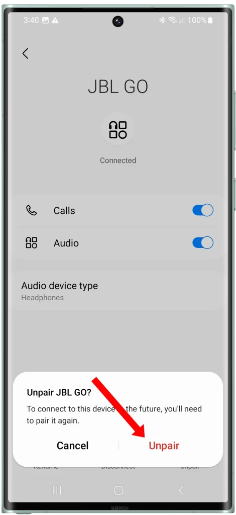 This will remove the Bluetooth device from your phone's list of paired devices.