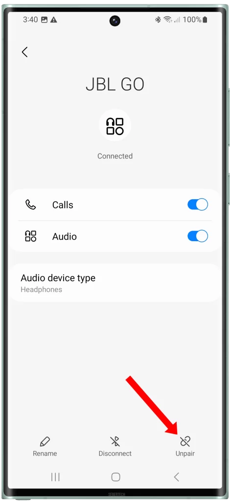 Tap Unpair and confirm your action.