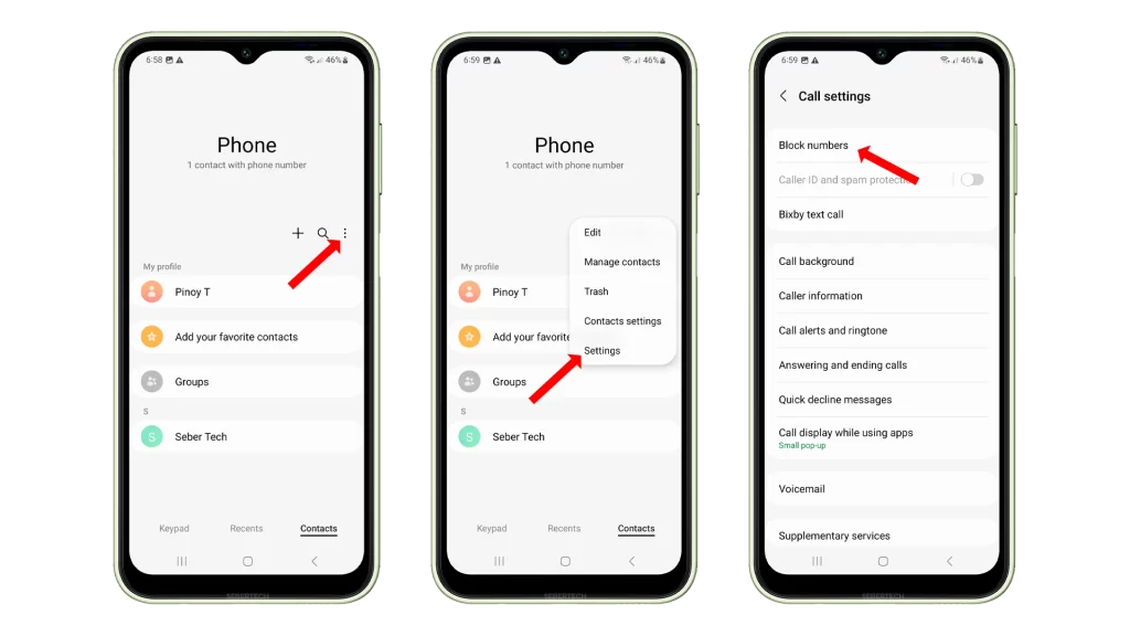 This picture shows how to check blocked numbers on a Samsung Galaxy A14.