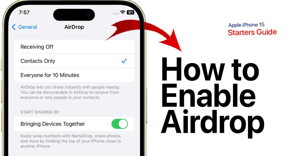 enable AirDrop on iPhone 15