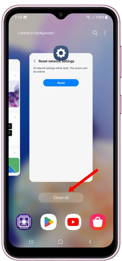 Tap Close all to quit background apps on Galaxy F14