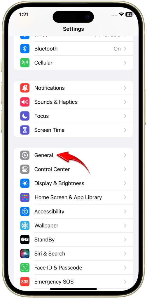 Select General on your iPhone 15