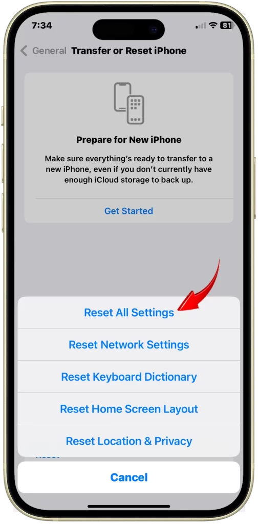 Reset All Settings iPhone