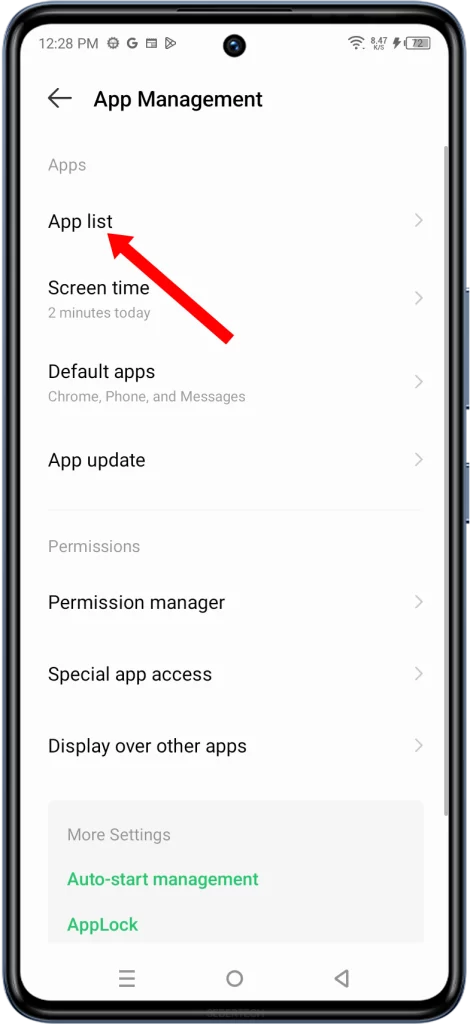 In the App Management settings, you will see various options related to managing your installed apps. Look for and tap on the "App List" option. This will provide you with a complete list of all the apps installed on your device.