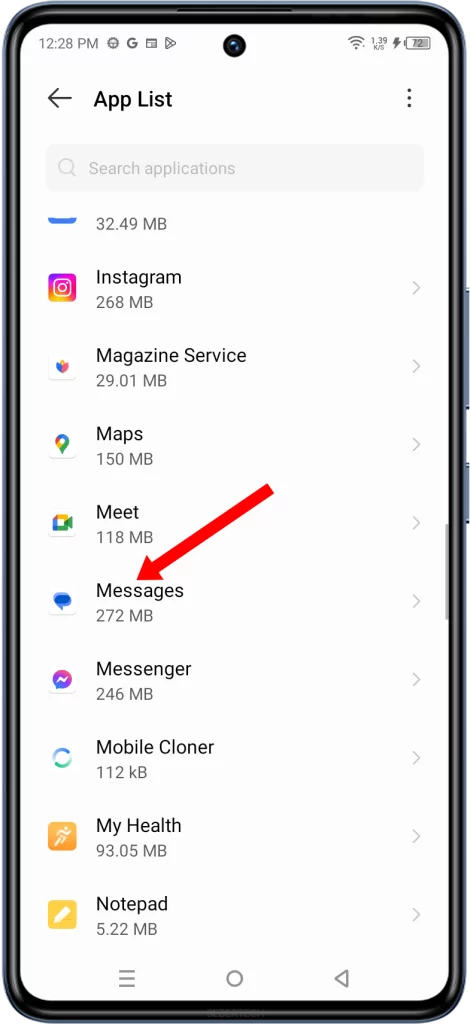 Scroll through the list of apps until you find the Messages app. It is usually represented by an icon resembling a speech bubble. Tap on the Messages app to proceed with its specific settings.