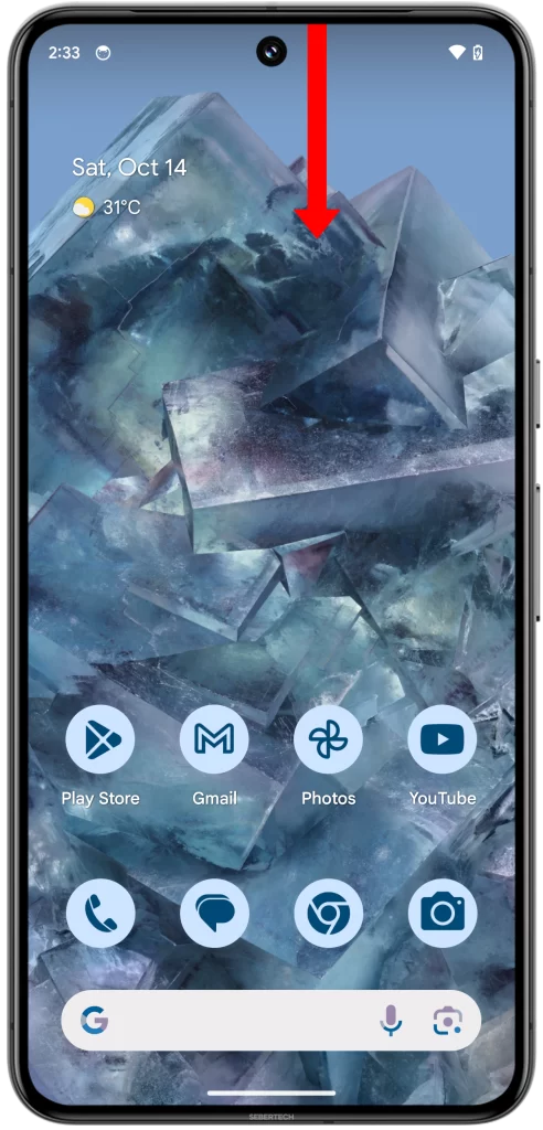 Swipe down from the top of the screen on your Google Pixel 8 Pro.