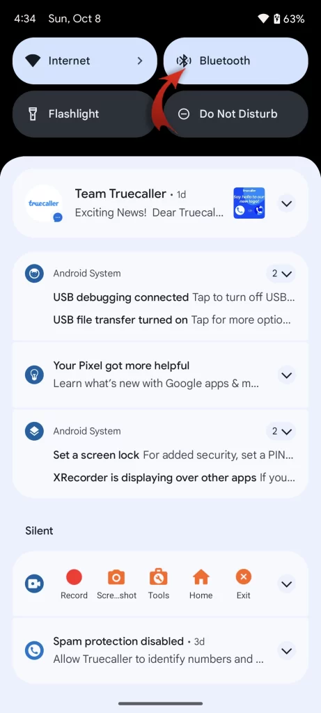 Quick Panel Google Pixel Bluetooth ON