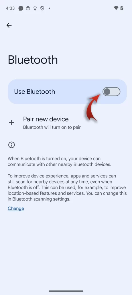 Google Pixel Use Bluetooth toggle