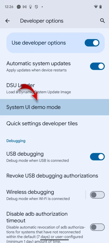 Android 14 System UI Demo Mode option