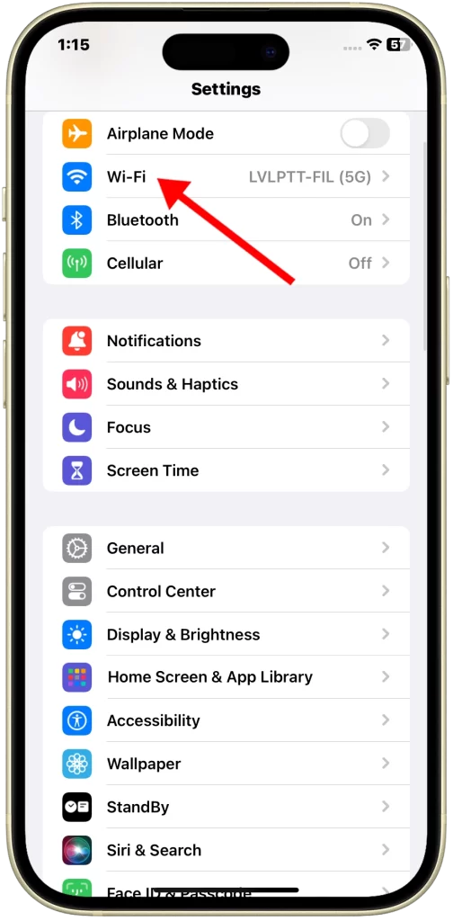 iPhone 15 Wi-Fi settings