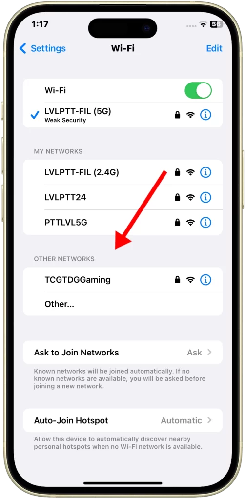 Tap Wi-Fi Network Name to join