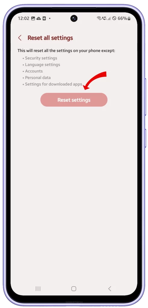 galaxy a54 reset settings confirm