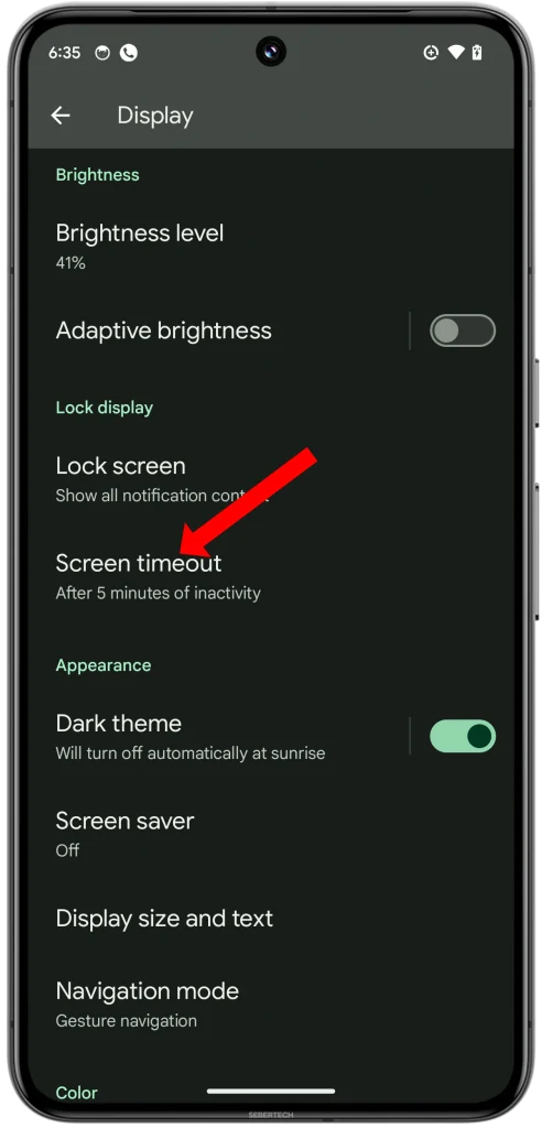 Open Settings > Display > Screen timeout.