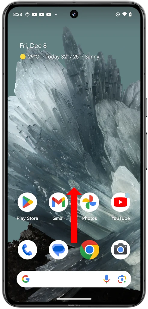 Swipe up from the bottom of your home screen to open the app drawer. 