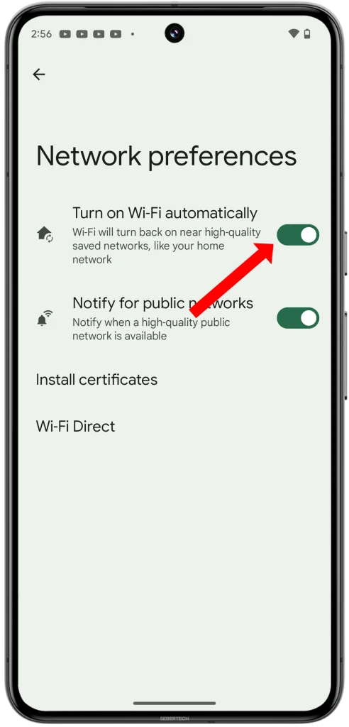 Turn on Wi-Fi automatically switch enabled.