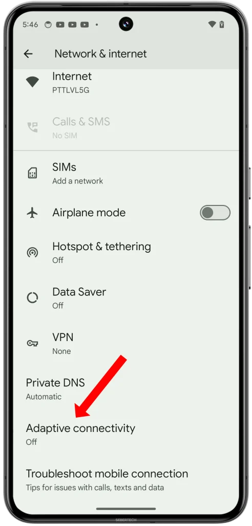 Scroll down and tap on Adaptive connectivity.